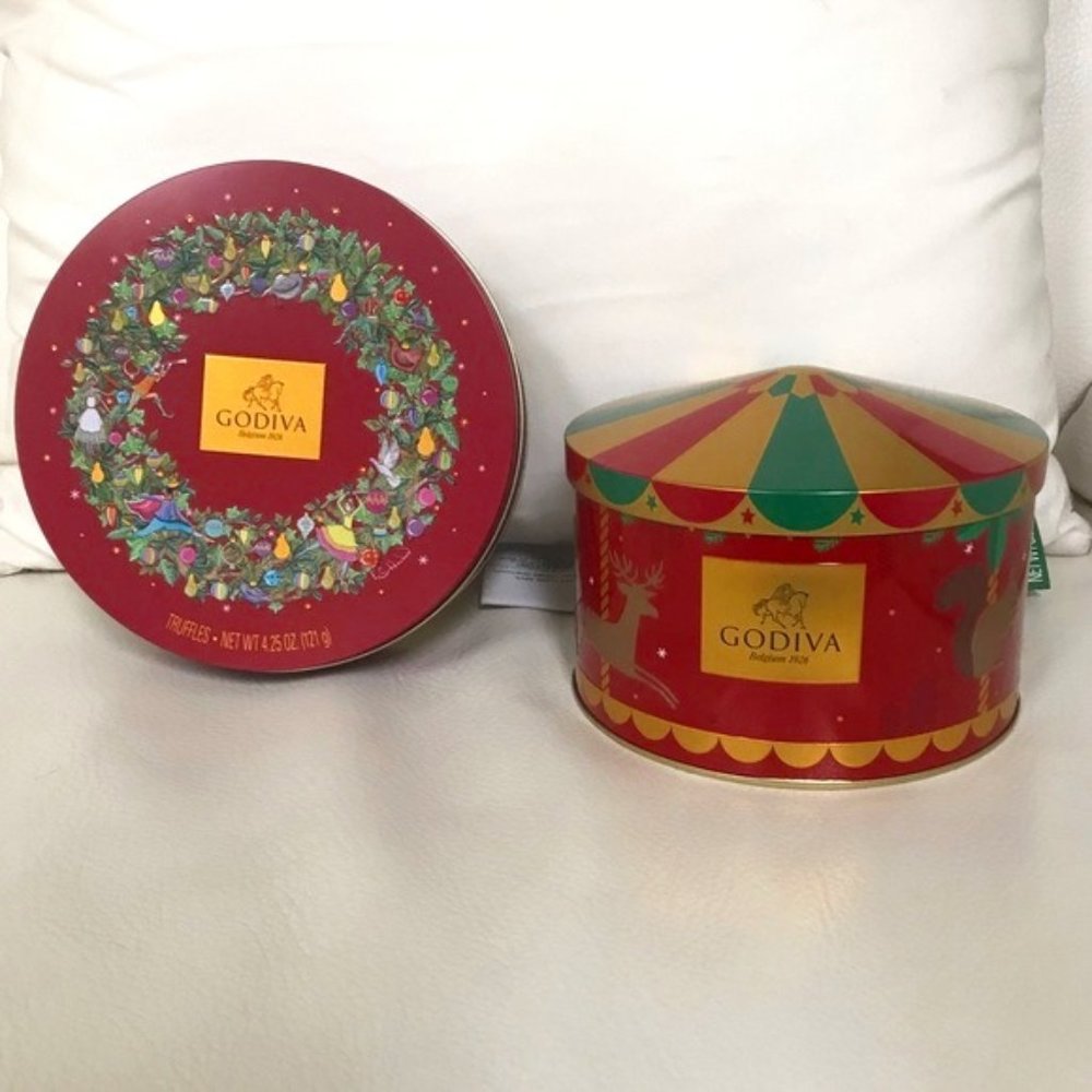 Lot of 2 Godiva Collectible tin boxes